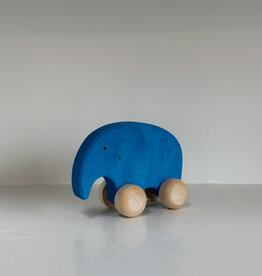Abstract Wooden Blue Elephant Friend on Wheels