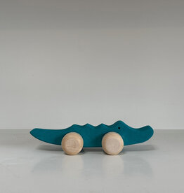 Abstract Wooden Green Crocodile Friend on Wheels