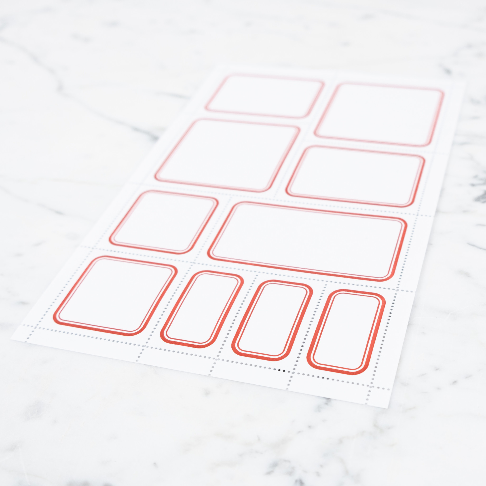 Blank Perforated Stamp Label Sheet - Red - Round Corners