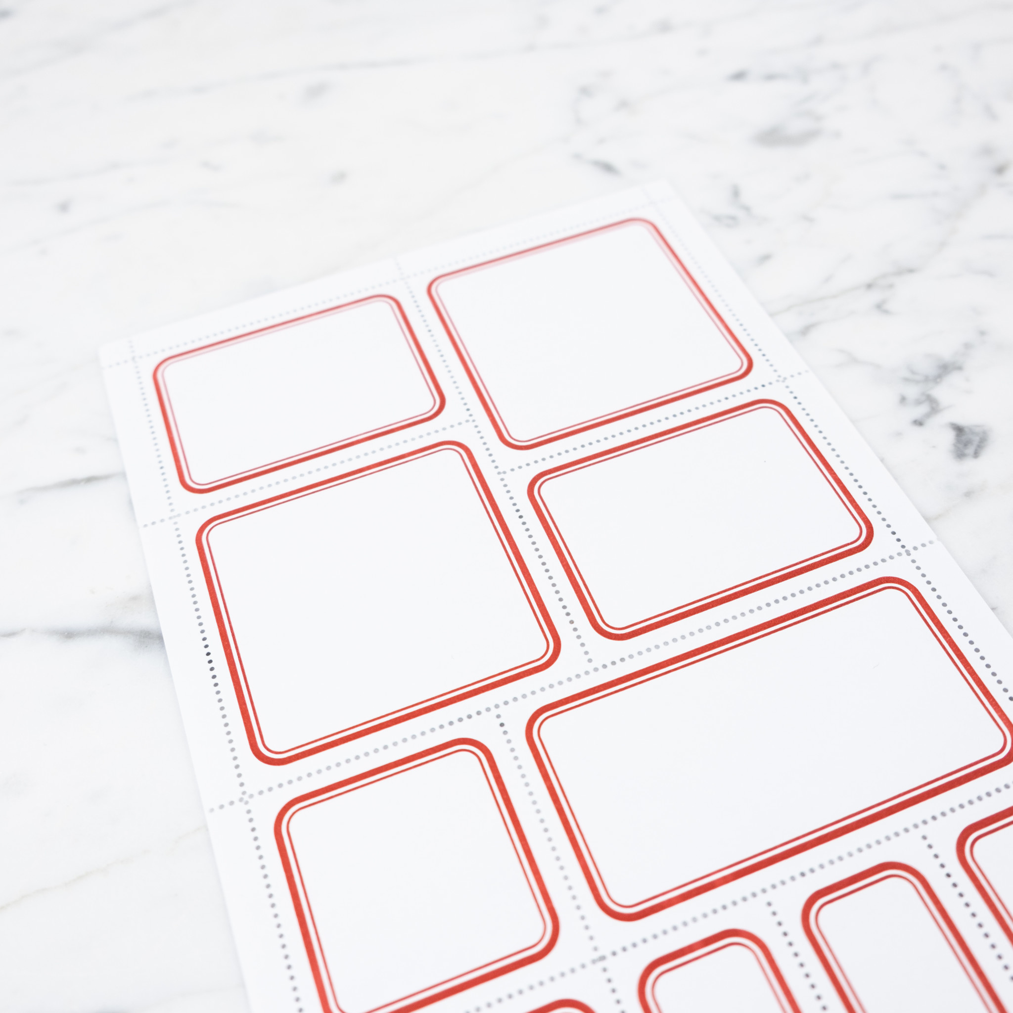 Blank Perforated Stamp Label Sheet - Red - Round Corners