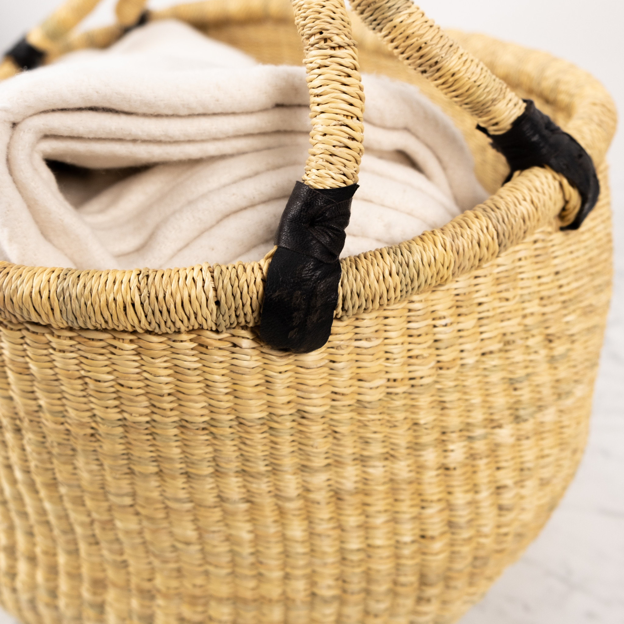 Bolga Baskets Natural Grass Bolga Shopper Basket with Handle - 15" x 18"