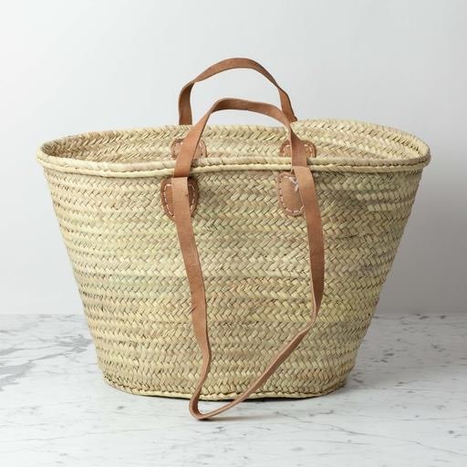 Double Leather Handle French Market Basket - 22" x 13"