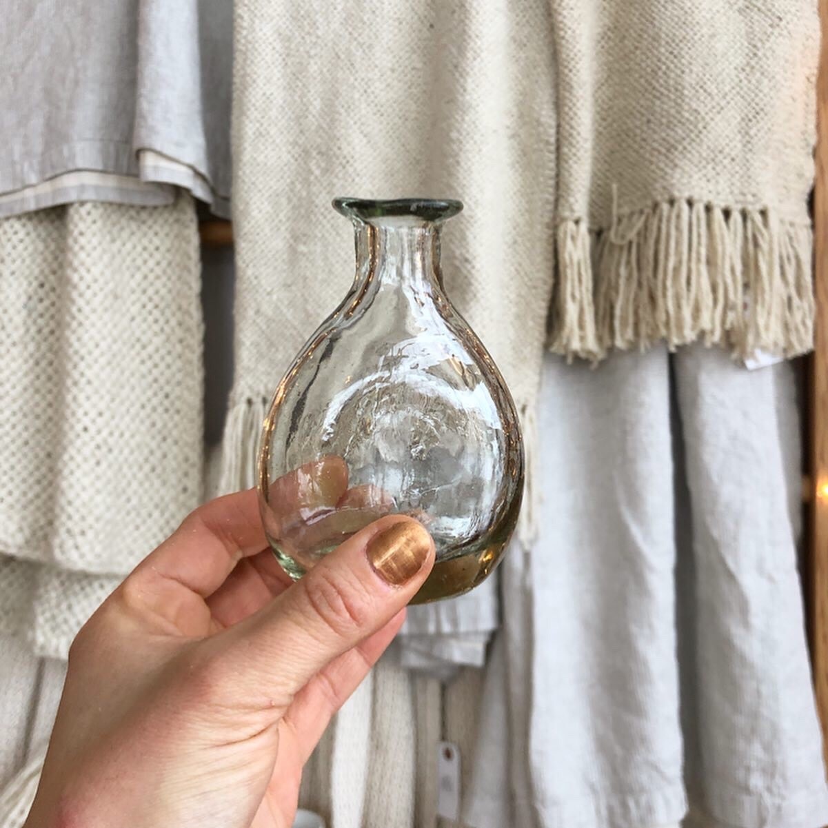 Handblown Mexican Recycled Curved Glass Bud Vase 4.5in