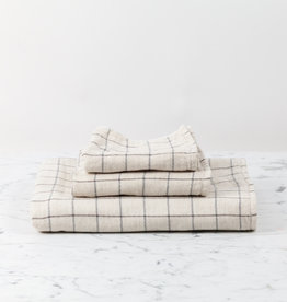 Japanese Grid Check Graph Towels -  Organic Cotton  -Earl Grey