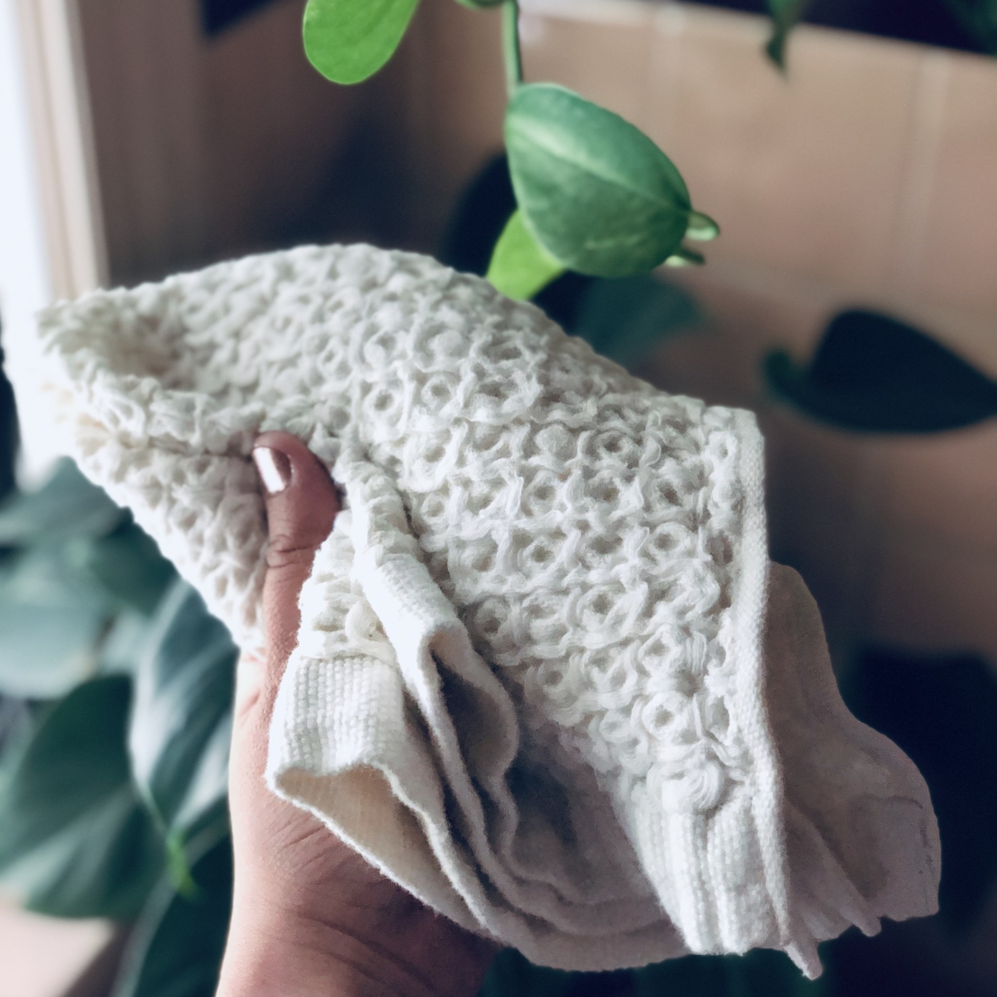 Japanese Linen Cotton Lattice Waffle Towels Ivory