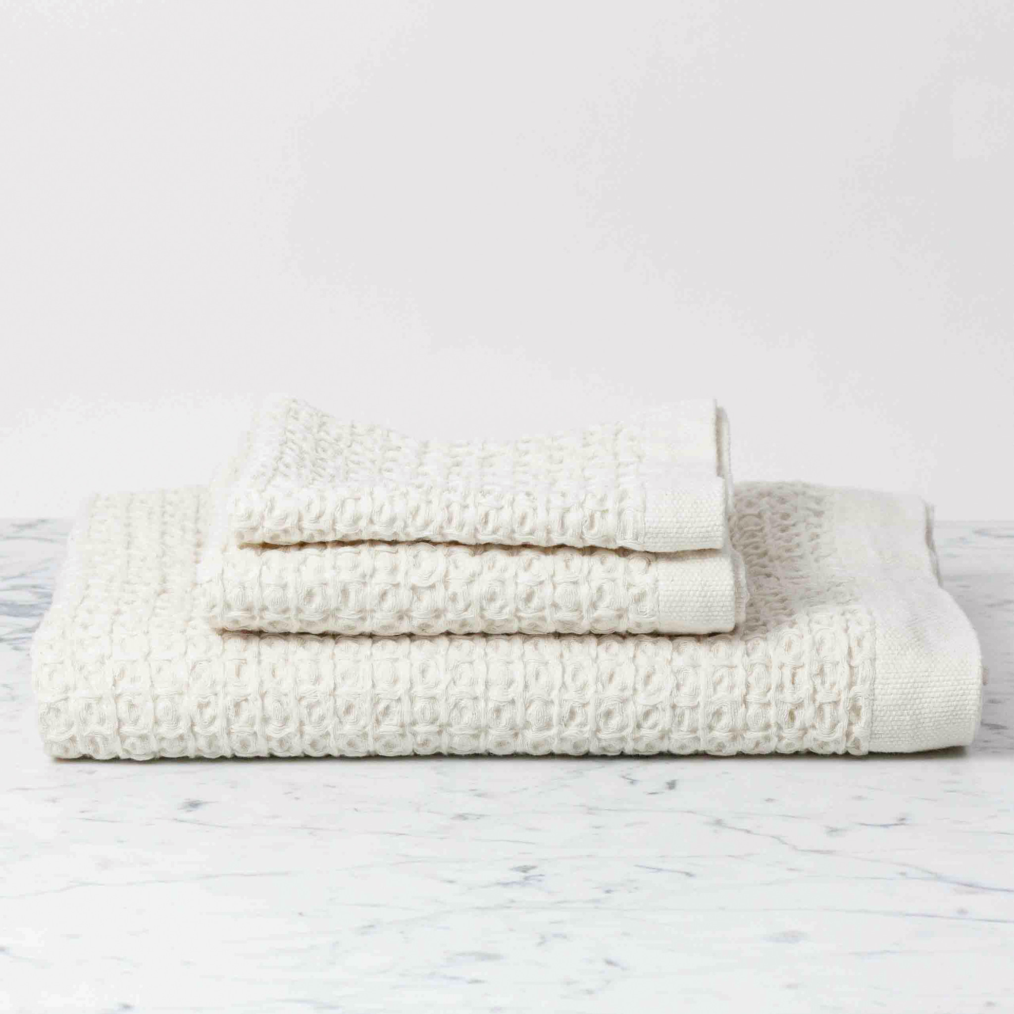 Japanese Linen Cotton Lattice Waffle Towels Ivory