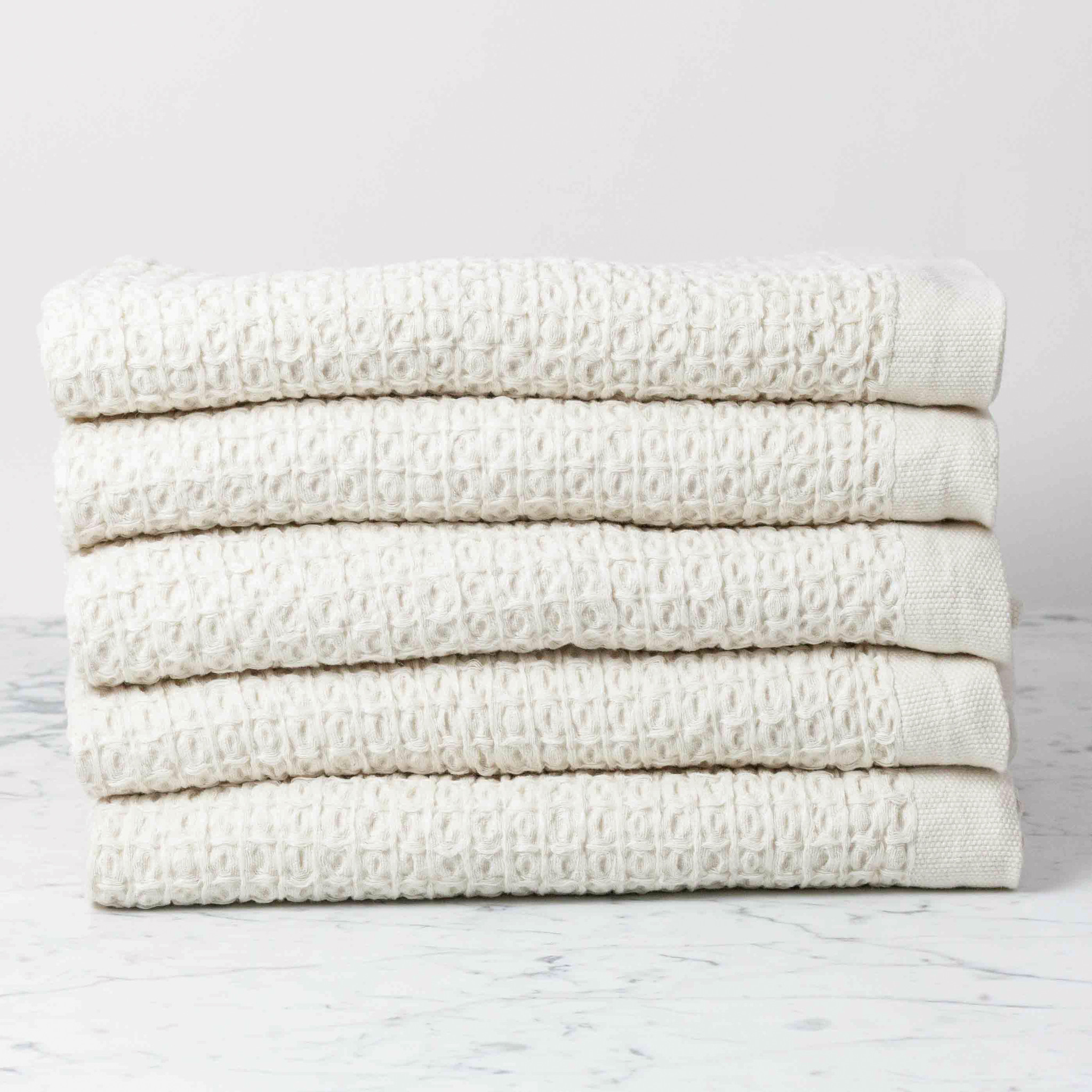 Japanese Linen Cotton Lattice Waffle Towels Ivory