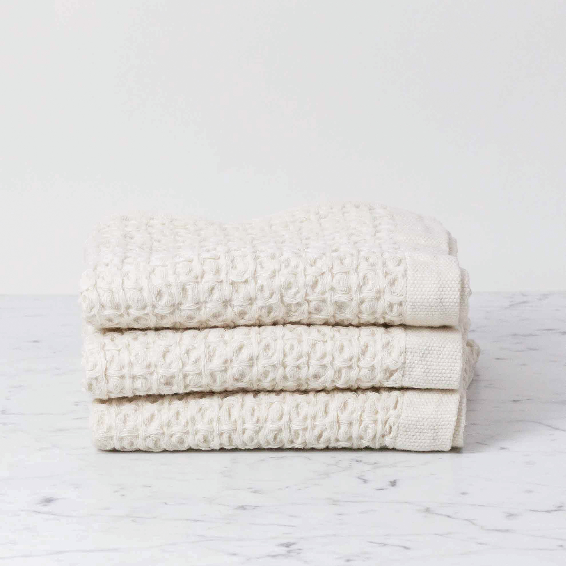 Japanese Linen Cotton Lattice Waffle Towels Ivory