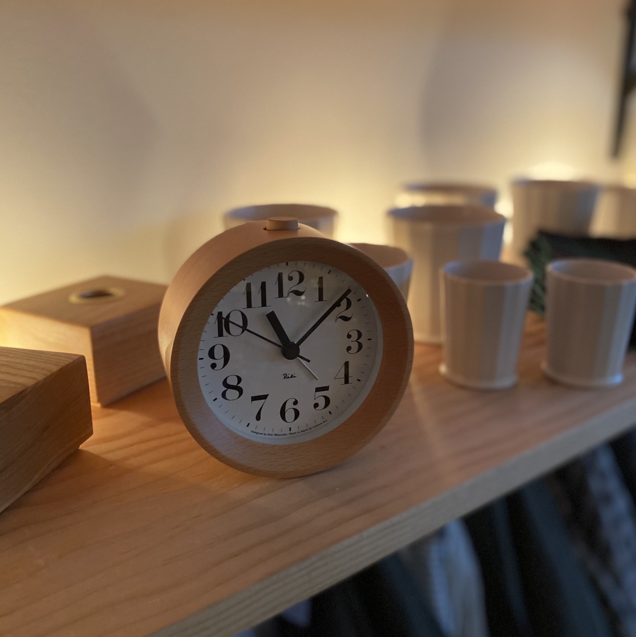 Lemnos Clocks Japanese Beechwood Riki Alarm Clock - Natural - 4.5"