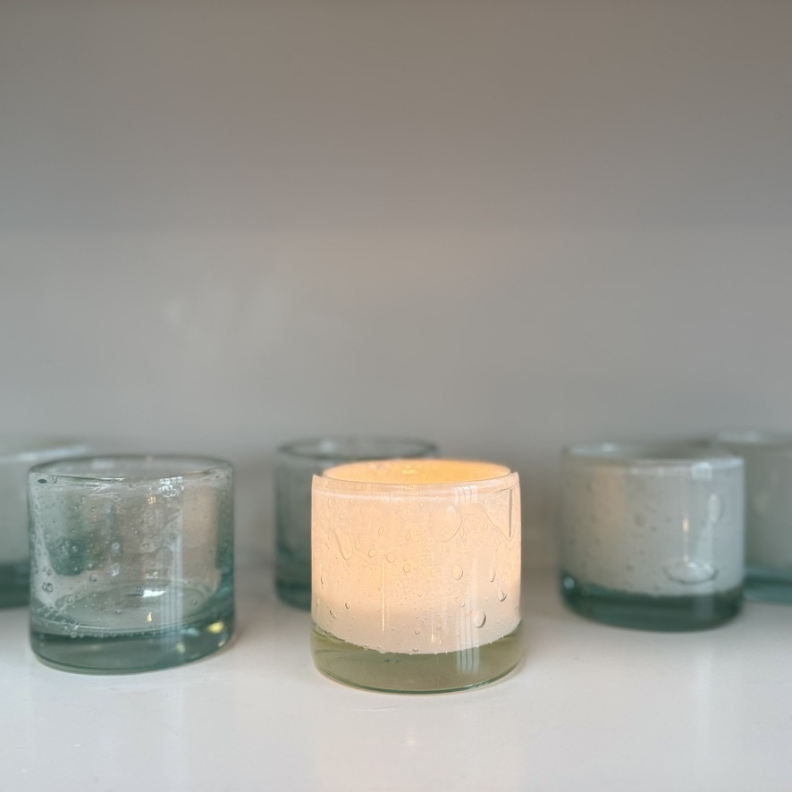 Recycled Glass Vase or Votive Holder - Bubbly Clear - 3.5"