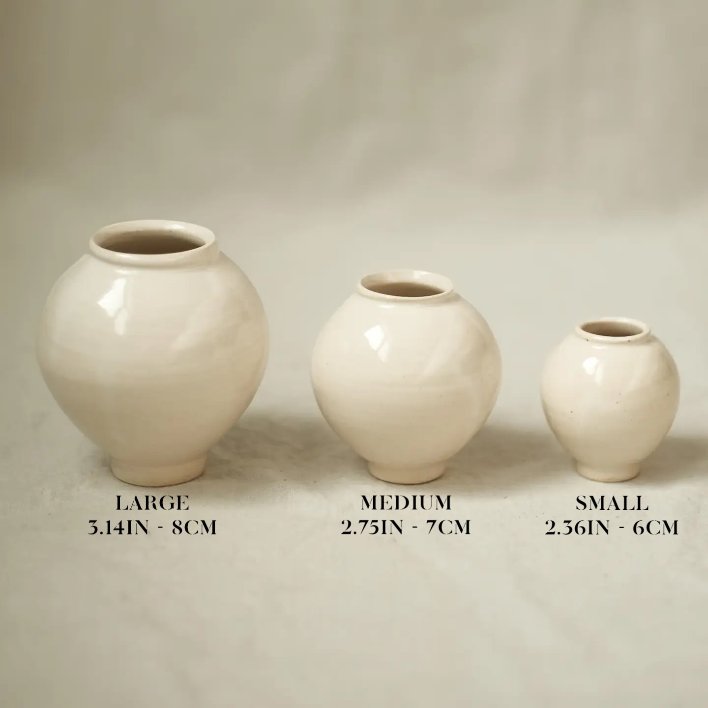Trio of Jay Mini Moon Jar Ceramic Vases 6cm 7cm 8cm