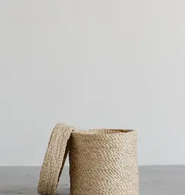 Trio of Small Round Jute Tray Baskets with Lids 5" to 9" D